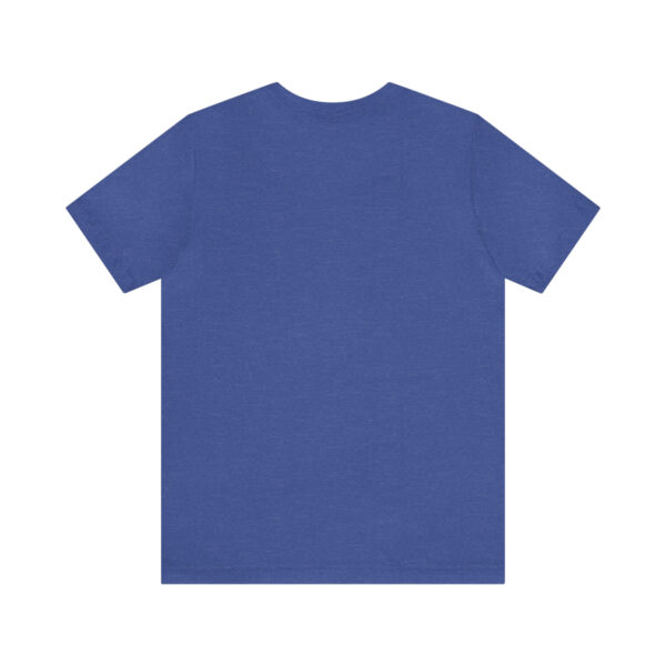 A blue t-shirt with the back of it.