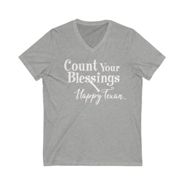 A gray t-shirt with the words " count your blessings happy tears ".