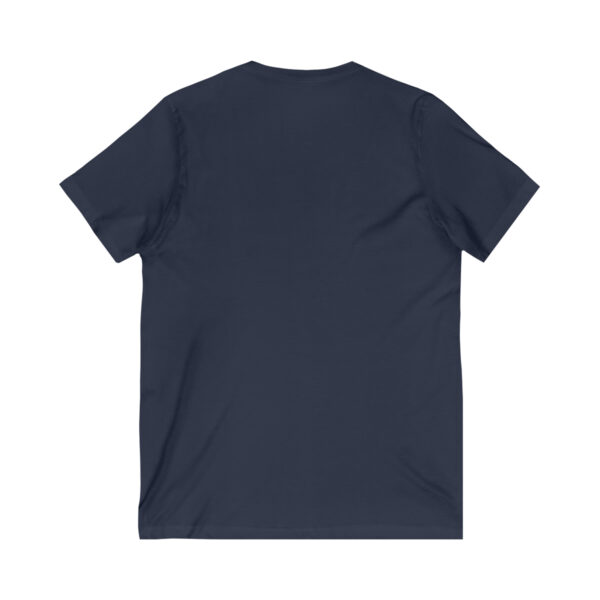 A navy blue t-shirt with an image of the back.