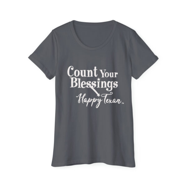 A women 's t-shirt with the words " count your blessings happy hour ".