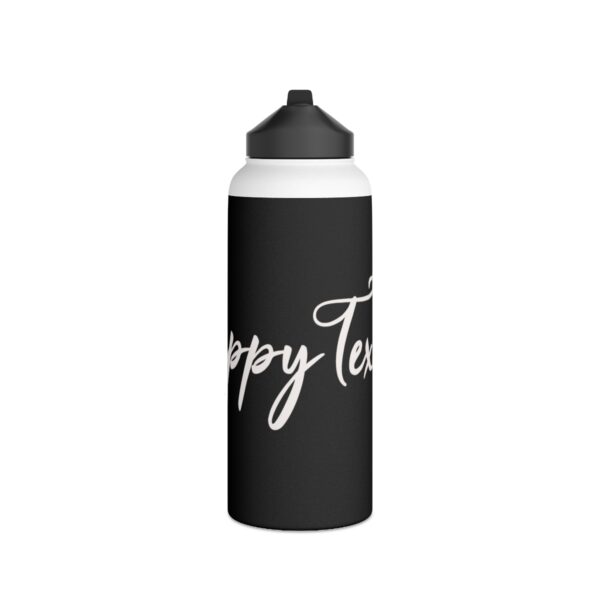 A water bottle with the words happy tears written on it.