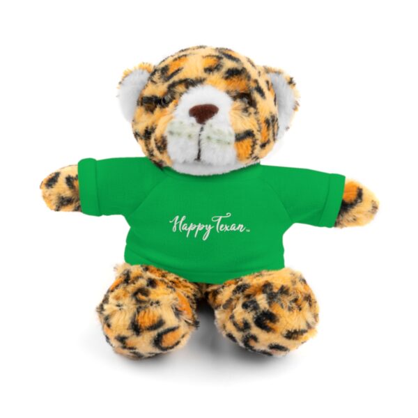 A stuffed animal with a green shirt on it