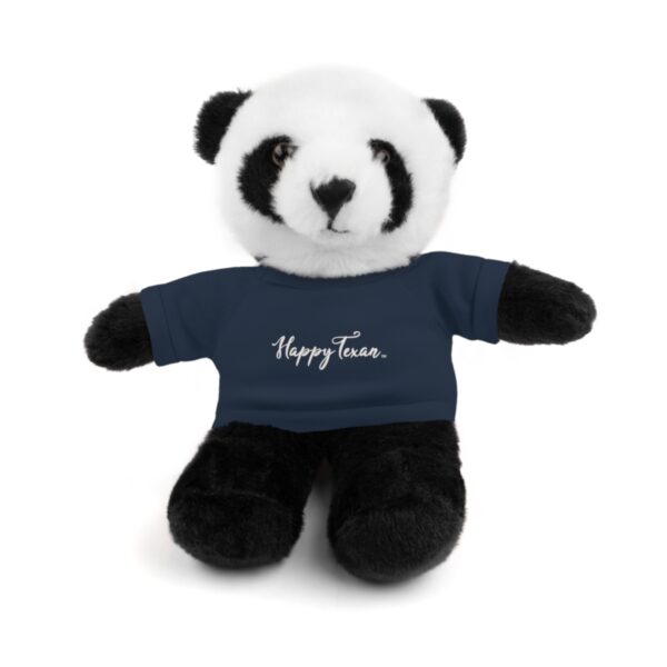 A stuffed panda bear wearing a t-shirt.