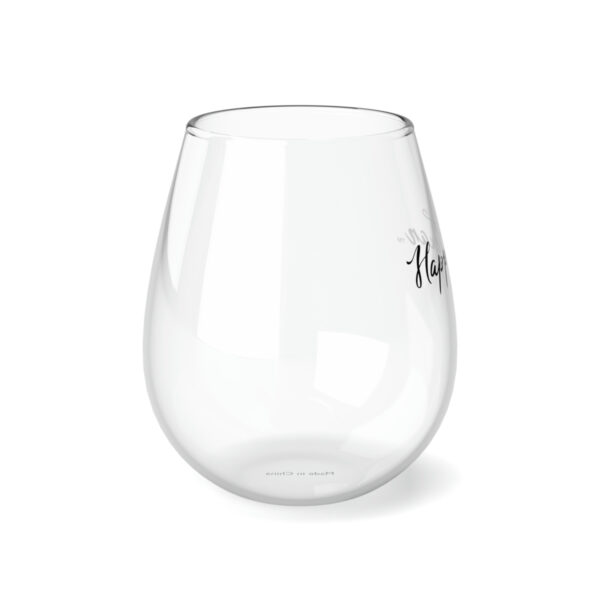 A glass with a white background and a black logo