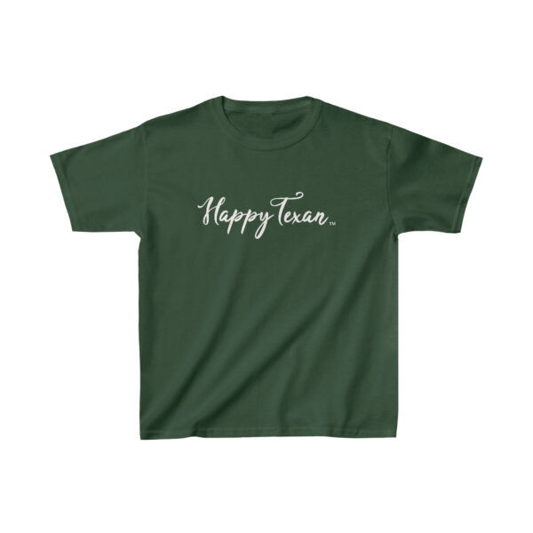 A green Kids Heavy Cotton™ Tee that says happy tuesday.