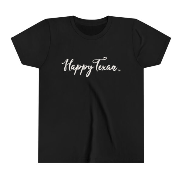 A Copy of Youth Short Sleeve Tee with the word happy team on it.