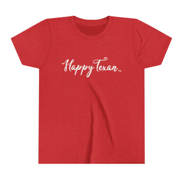 A red Copy of Youth Short Sleeve Tee with the word happy tean on it.