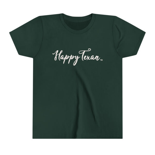 A Copy of Youth Short Sleeve Tee with the word happy team on it.