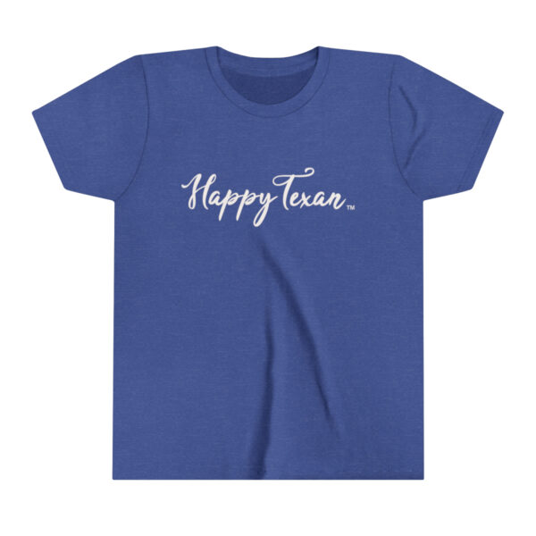 A Copy of Youth Short Sleeve Tee with the word happy team on it.